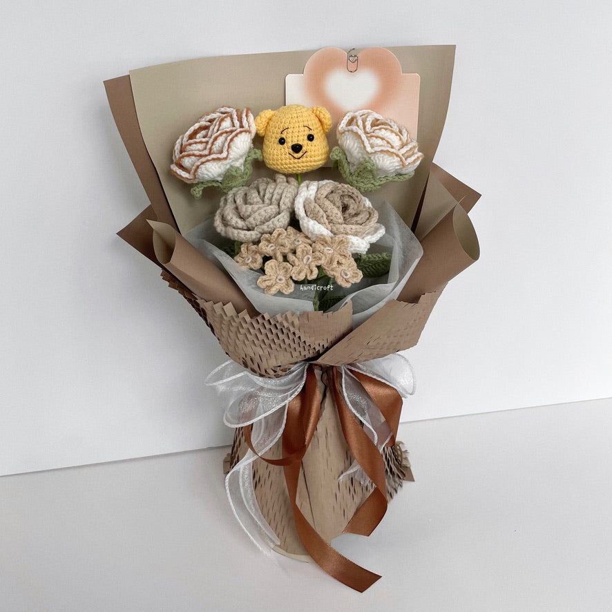 handicroft handmade crochet milk tea winnie the pooh flower bouquet pooh's honey latte