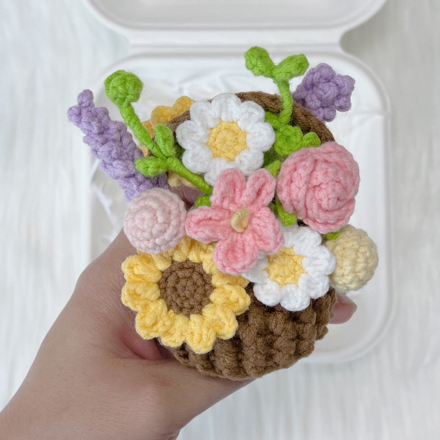 handicroft handmade crochet mini flower basket