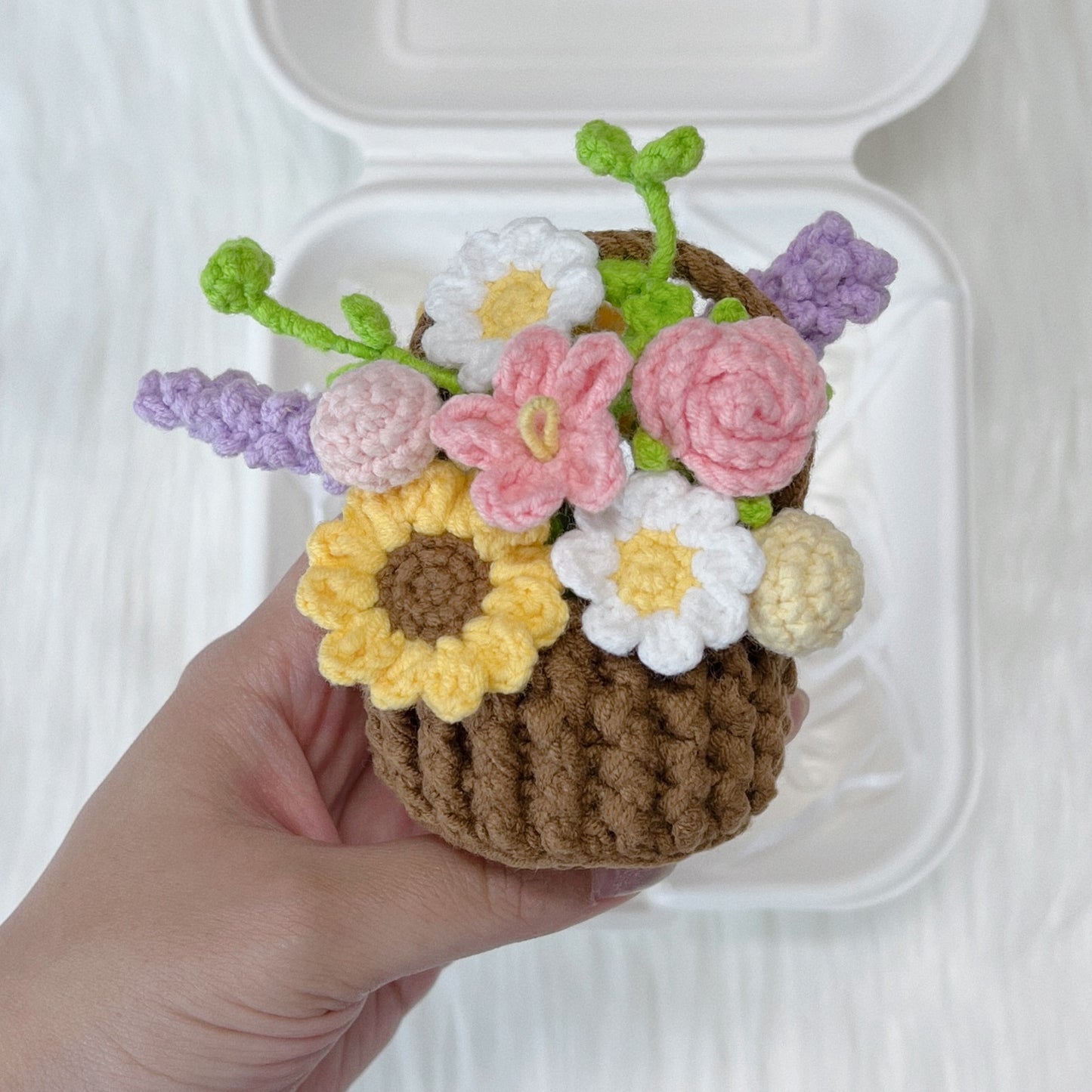 handicroft handmade crochet mini flower basket