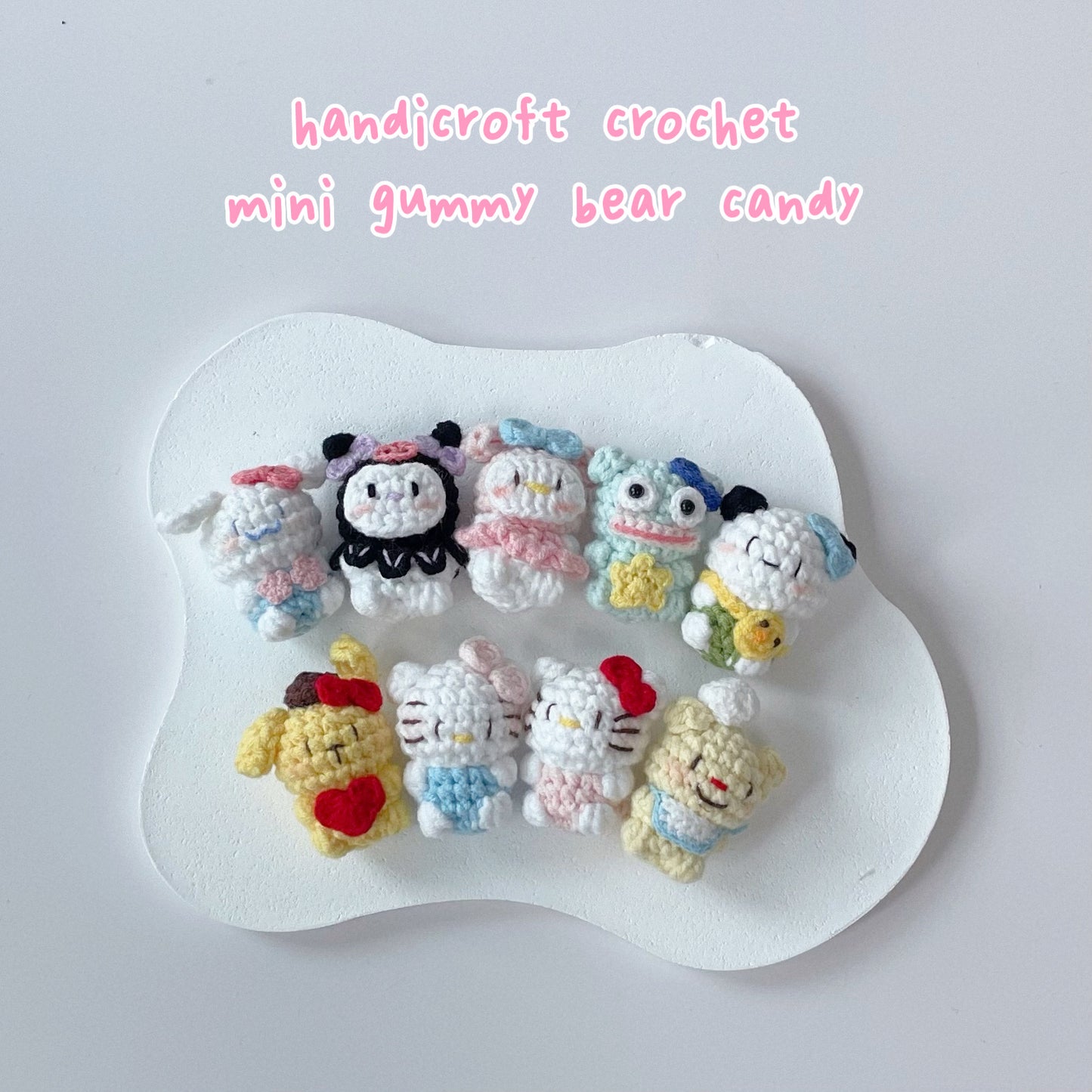 handicroft handmade crochet mini gummy bear candy character plushie keychain