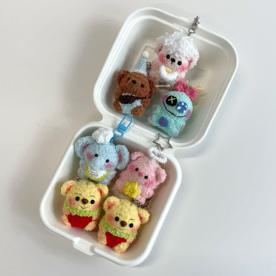 handicroft handmade crochet mini gummy character plushie bear keychain