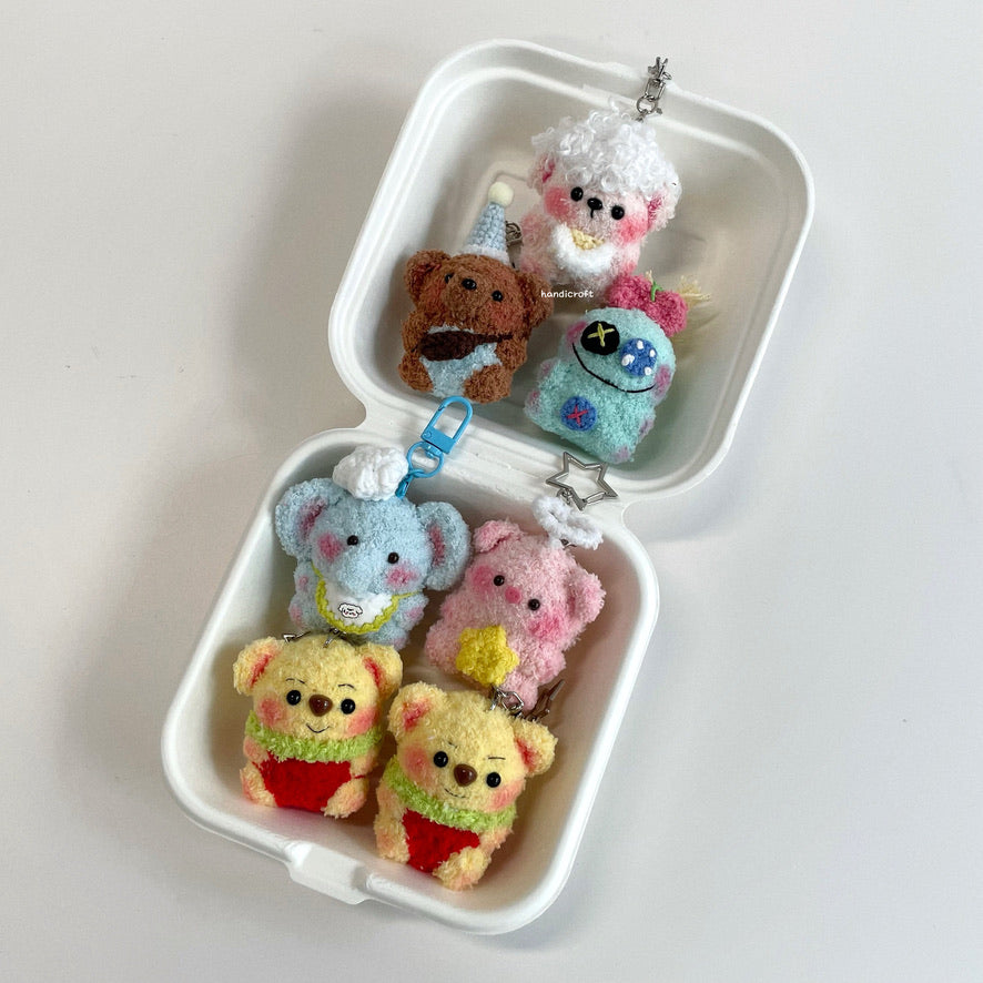 handicroft handmade crochet mini gummy character plushie bear keychain
