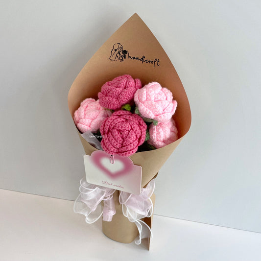 handicroft handmade crochet mix pink roses flower bouquet sale
