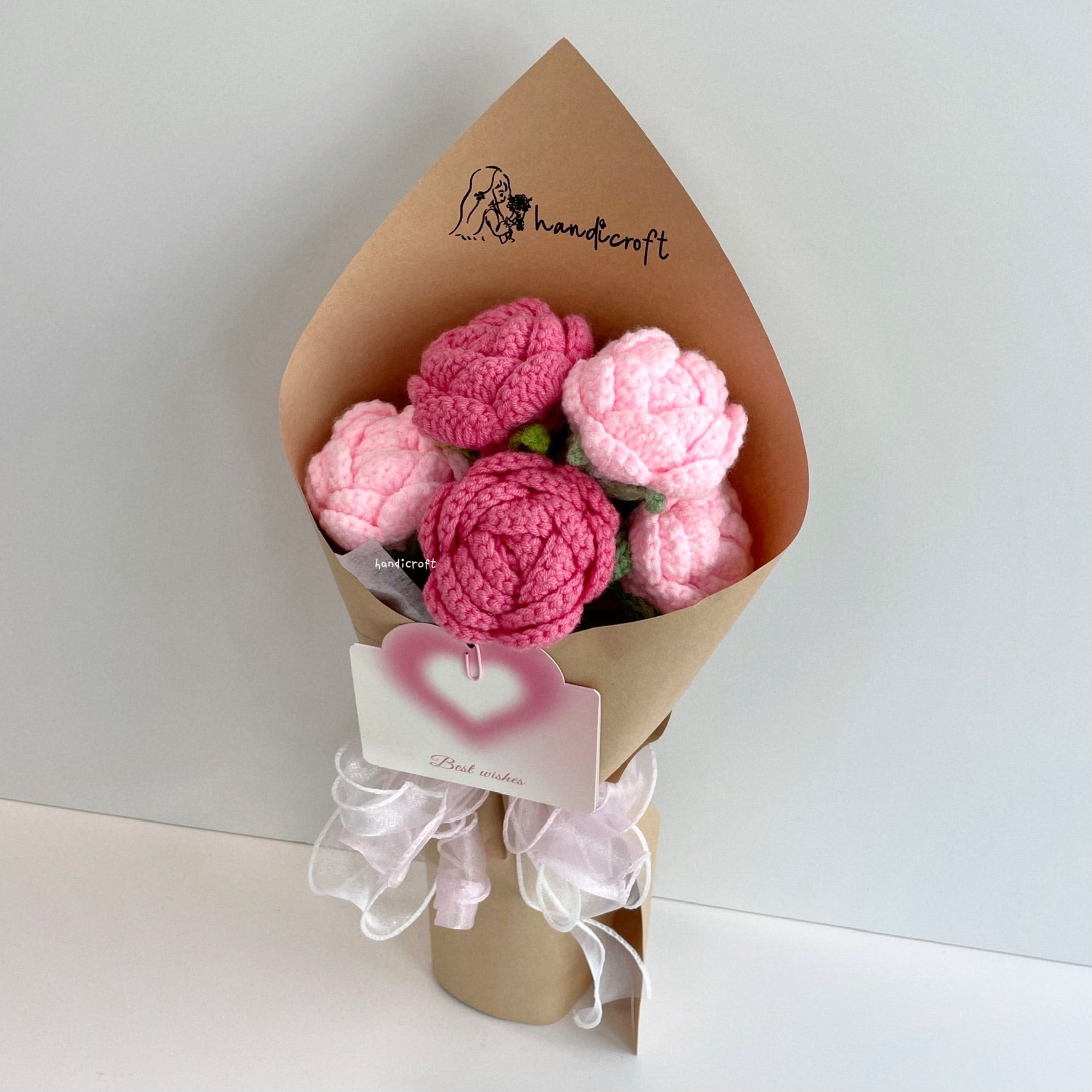 handicroft handmade crochet mix pink roses flower bouquet sale