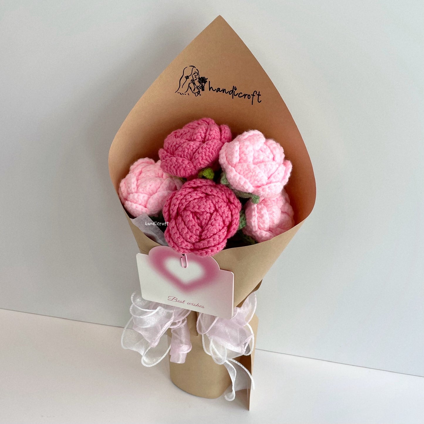 handicroft handmade crochet mix pink roses flower bouquet sale