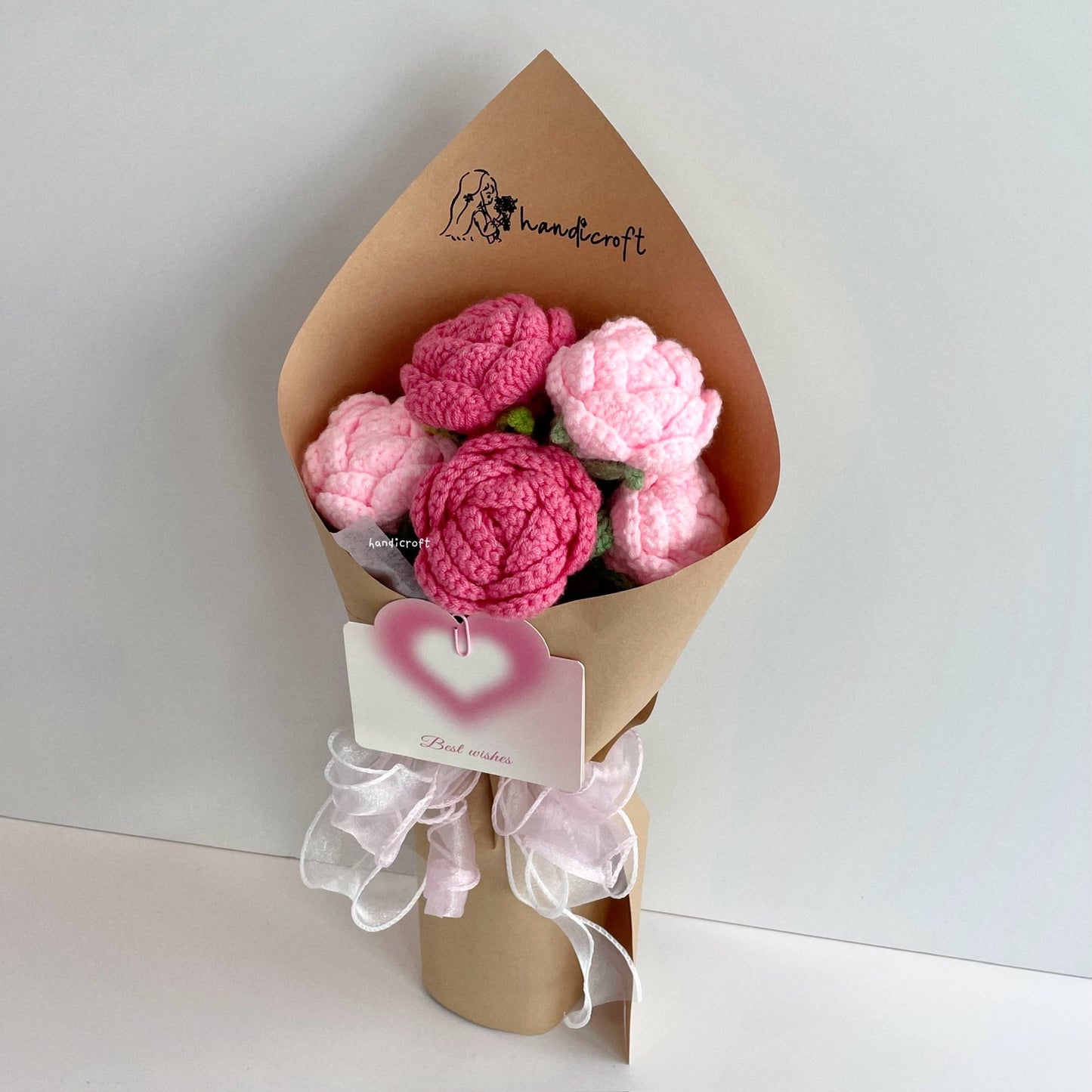 handicroft handmade crochet mix pink roses flower bouquet sale