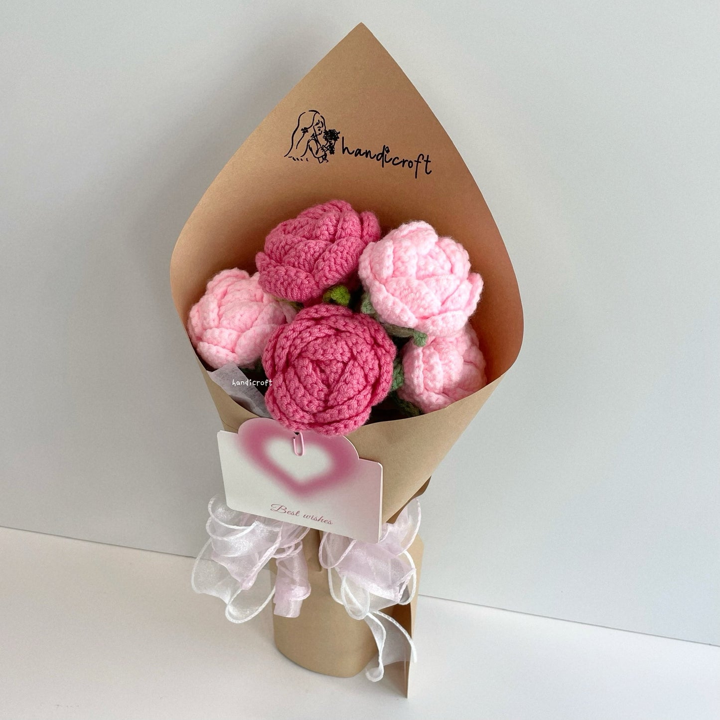 handicroft handmade crochet mix pink roses flower bouquet sale
