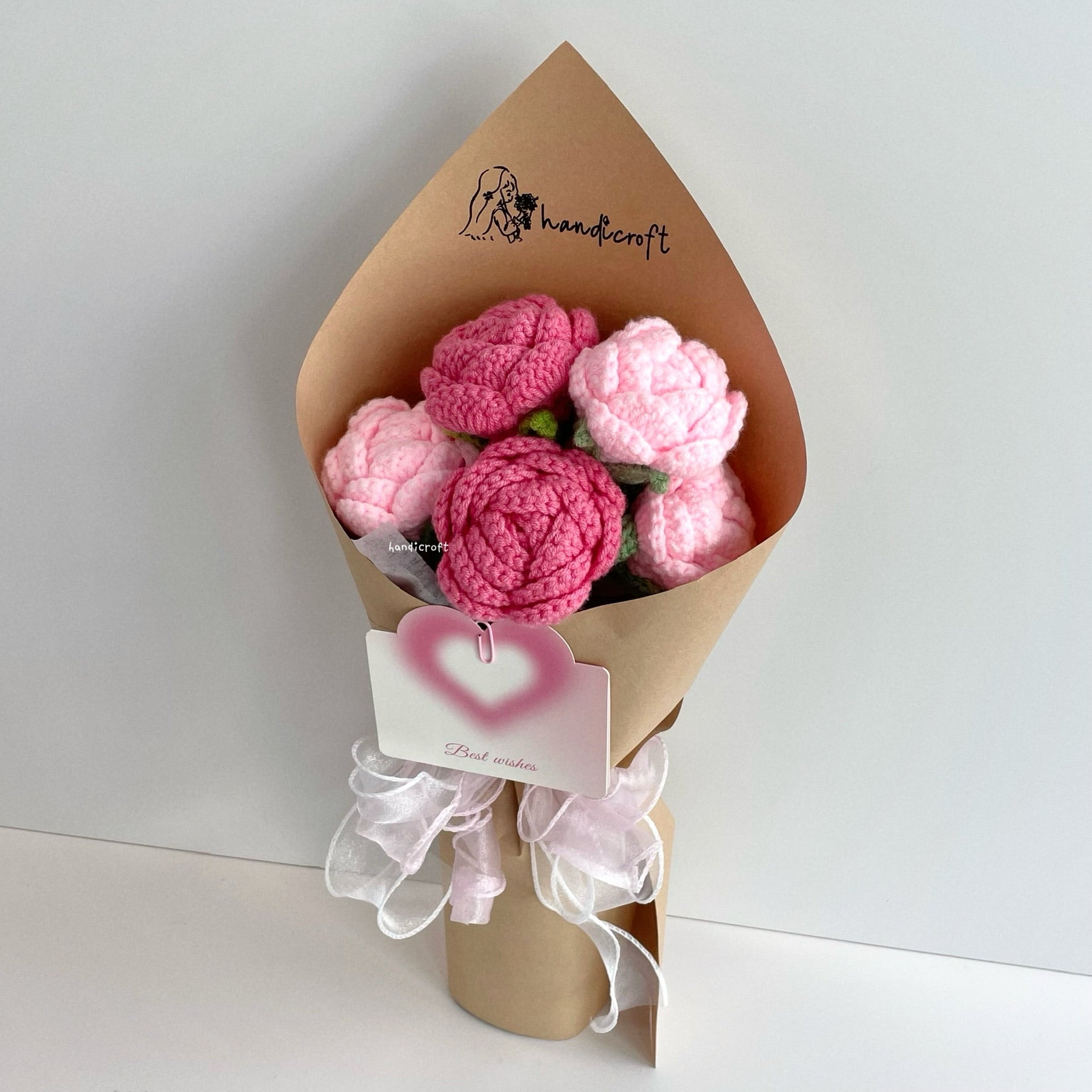 handicroft handmade crochet mix pink roses flower bouquet sale