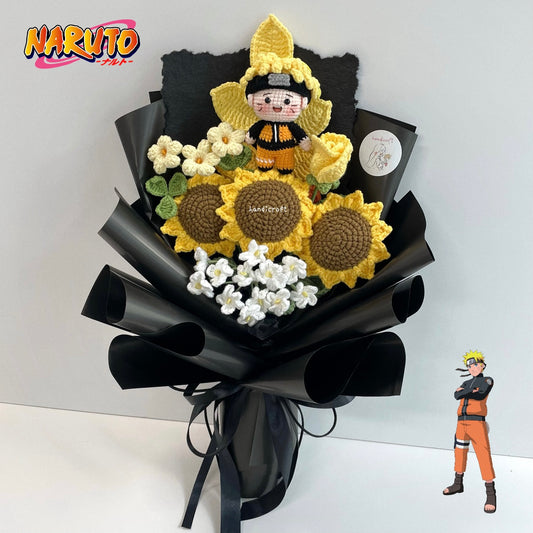 handicroft handmade crochet naruto anime character sunflower flower bouquet bloom of the ninja way