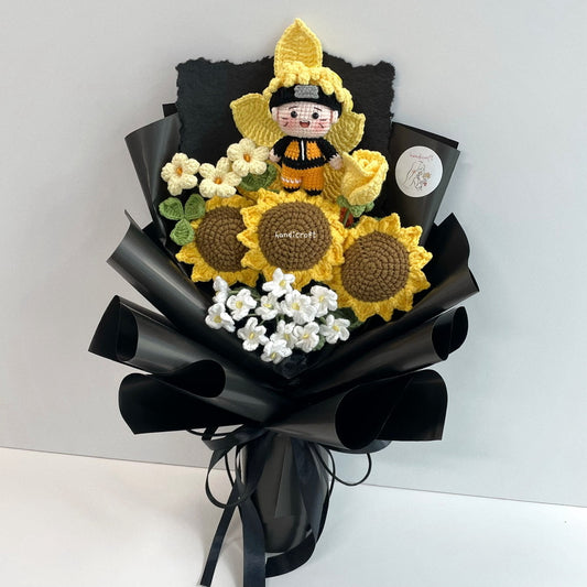 handicroft handmade crochet naruto anime character sunflower flower bouquet bloom of the ninja way