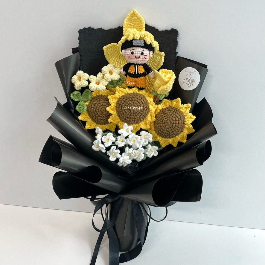 handicroft handmade crochet ninja sunflower bouquet bloom of the ninja way