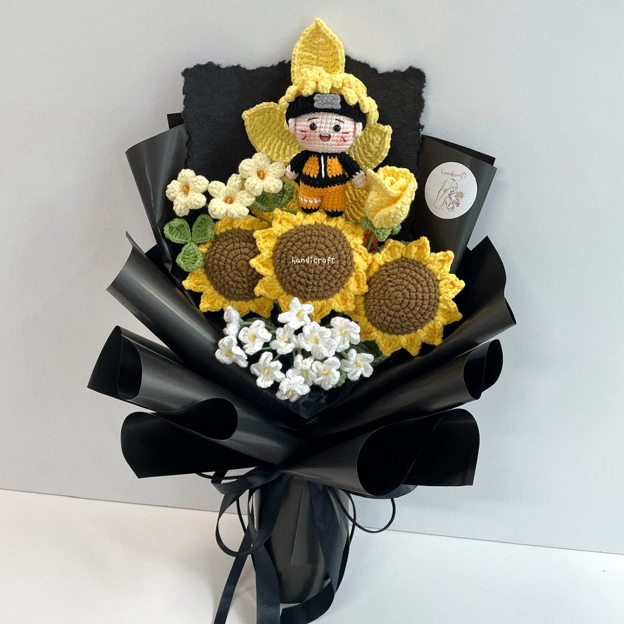handicroft handmade crochet ninja sunflower bouquet bloom of the ninja way