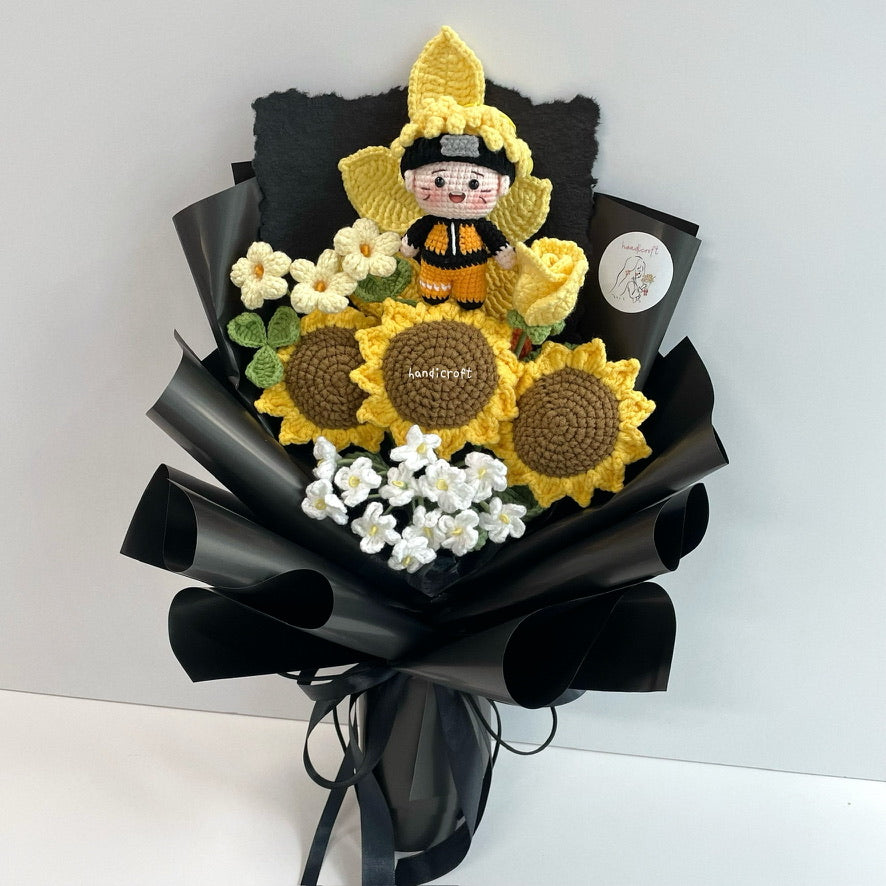 handicroft handmade crochet ninja sunflower bouquet bloom of the ninja way