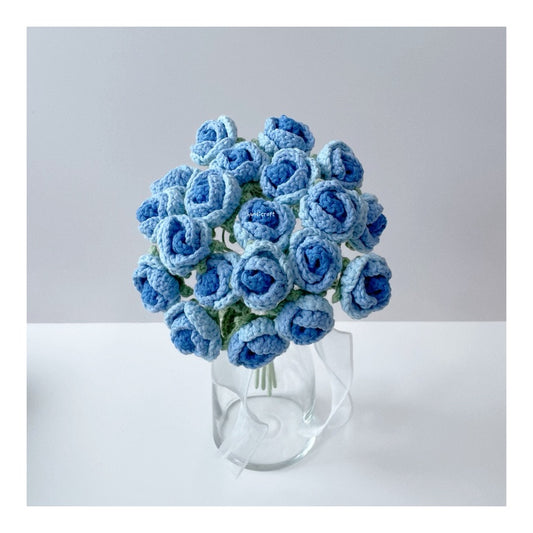 handicroft handmade crochet ombre blue mini roses flower bouquet ocean's whispers