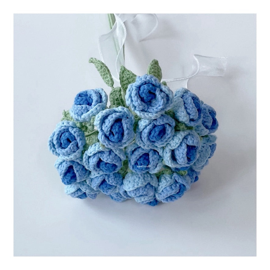 handicroft handmade crochet ombre blue mini roses flower bouquet ocean's whispers