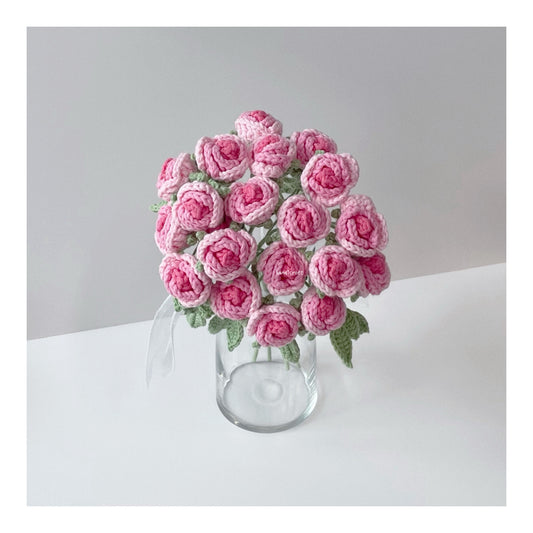 handicroft handmade crochet ombre pink mini roses flower bouquet garden's blush