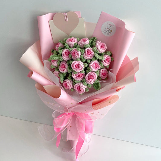 handicroft handmade crochet ombre pink mini roses flower bouquet garden's blush