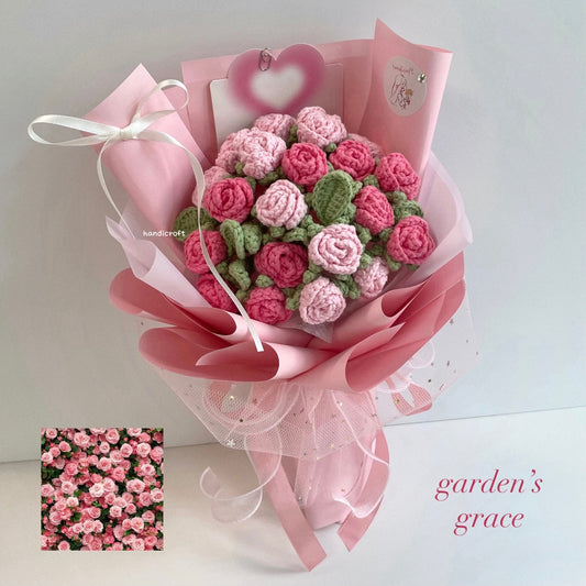 handicroft handmade crochet ombre pink mini roses flower bouquet garden's grace