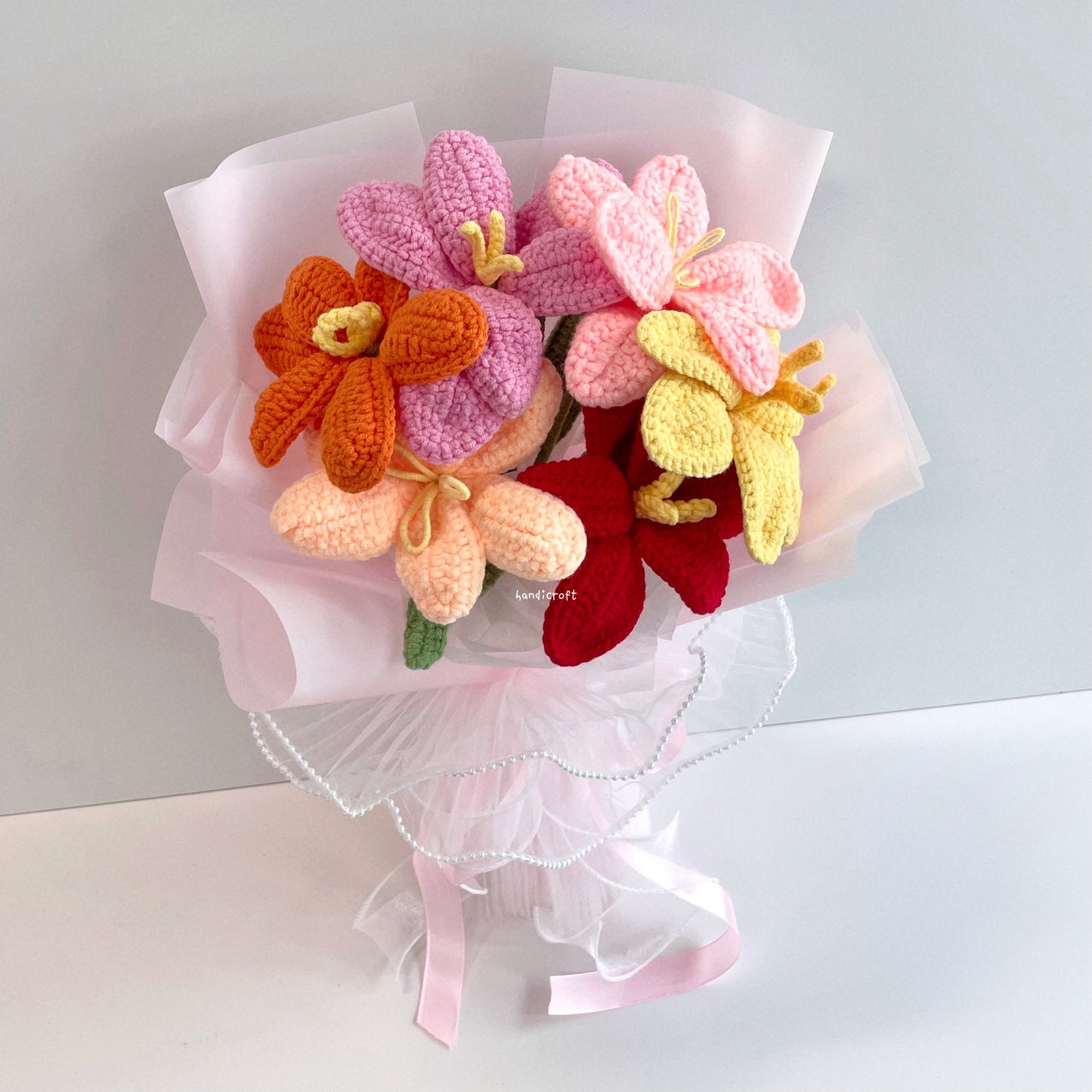 handicroft handmade crochet open tulips flower bouquet tulips party