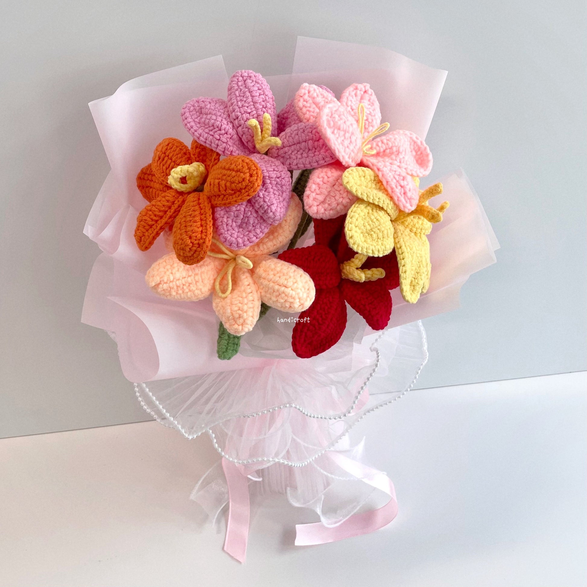 handicroft handmade crochet open tulips flower bouquet tulips party