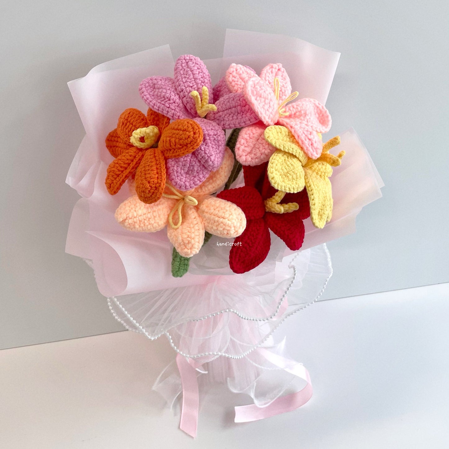 handicroft handmade crochet open tulips flower bouquet tulips party