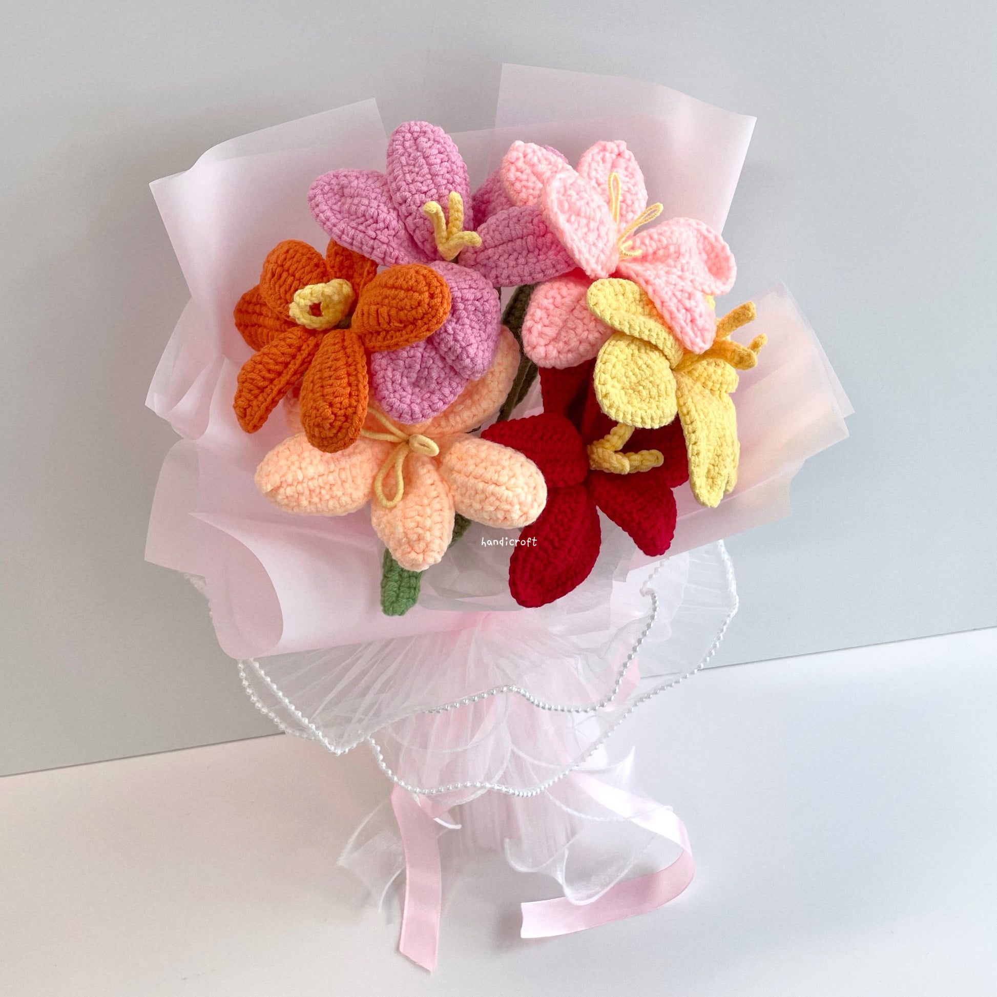 handicroft handmade crochet open tulips flower bouquet tulips party