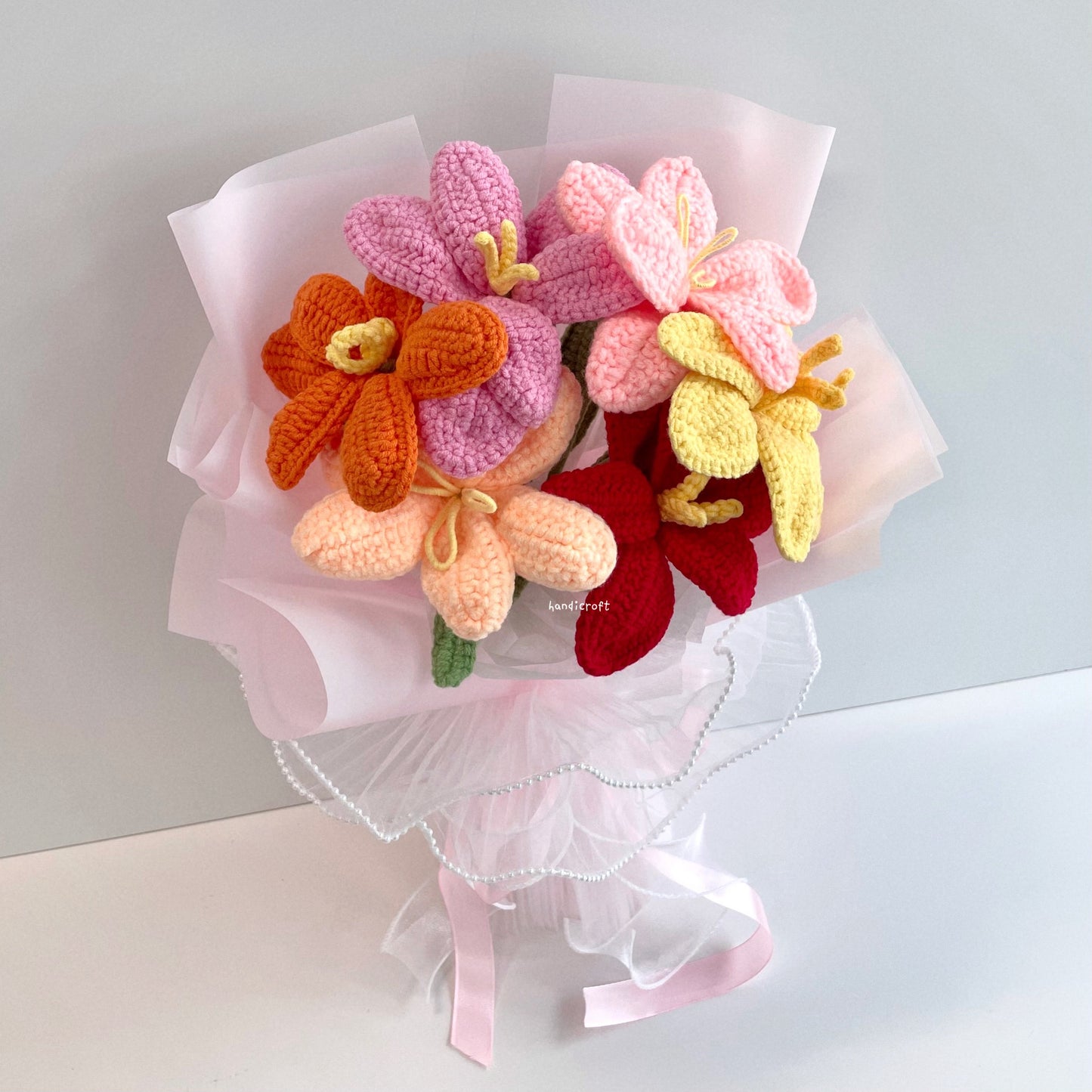 handicroft handmade crochet open tulips flower bouquet tulips party