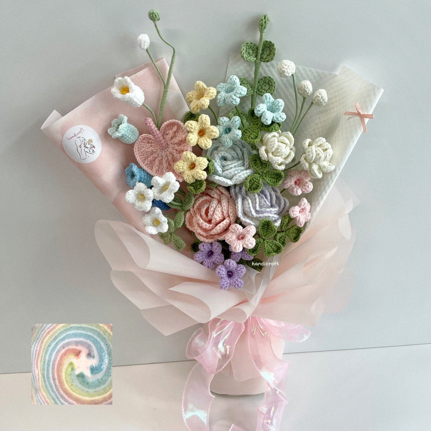 handicroft handmade crochet pastel colourful flower bouquet sugar & sprinkles
