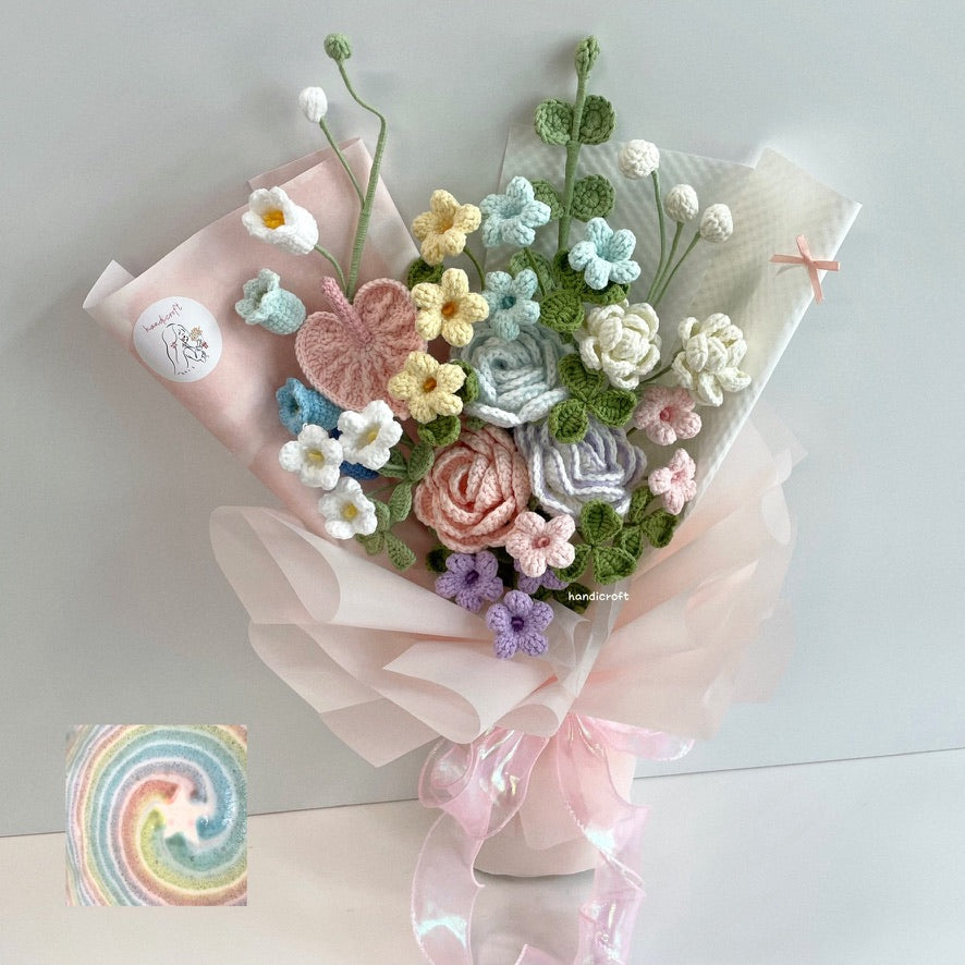handicroft handmade crochet pastel colourful flower bouquet sugar & sprinkles