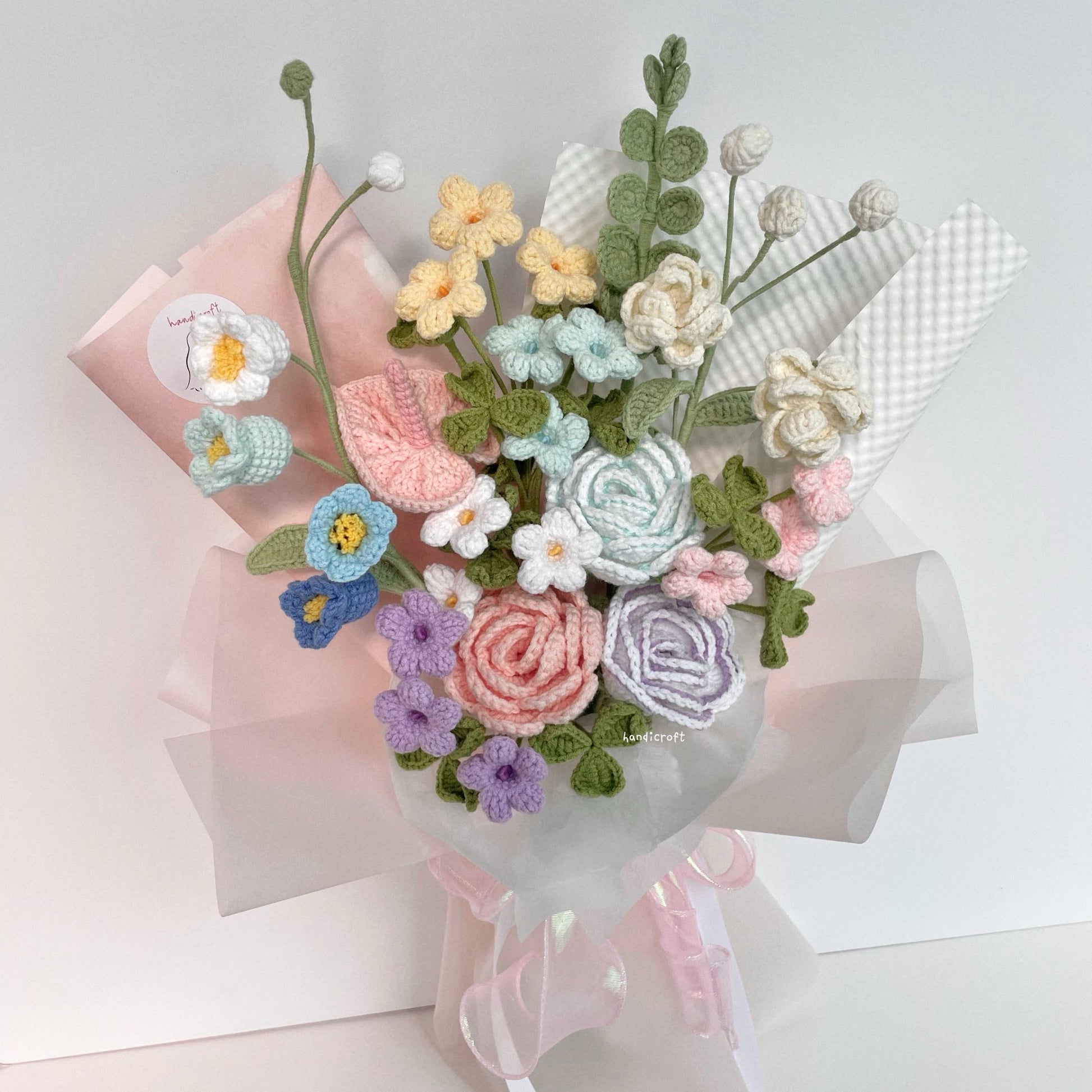 handicroft handmade crochet pastel colourful flower bouquet sugar & sprinkles