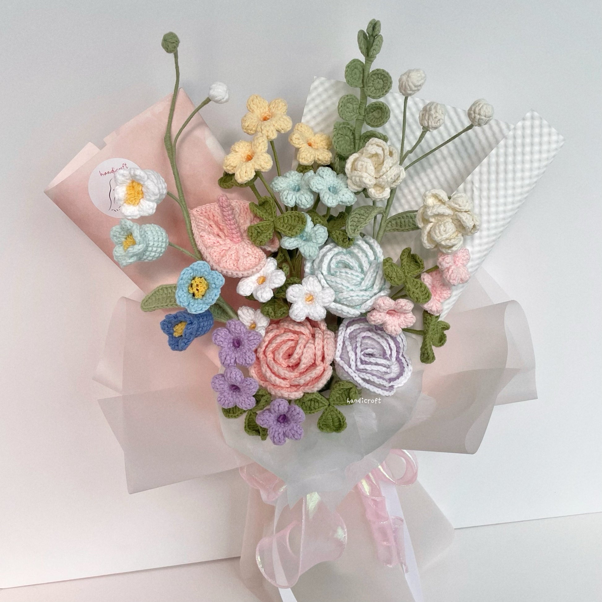 handicroft handmade crochet pastel colourful flower bouquet sugar & sprinkles