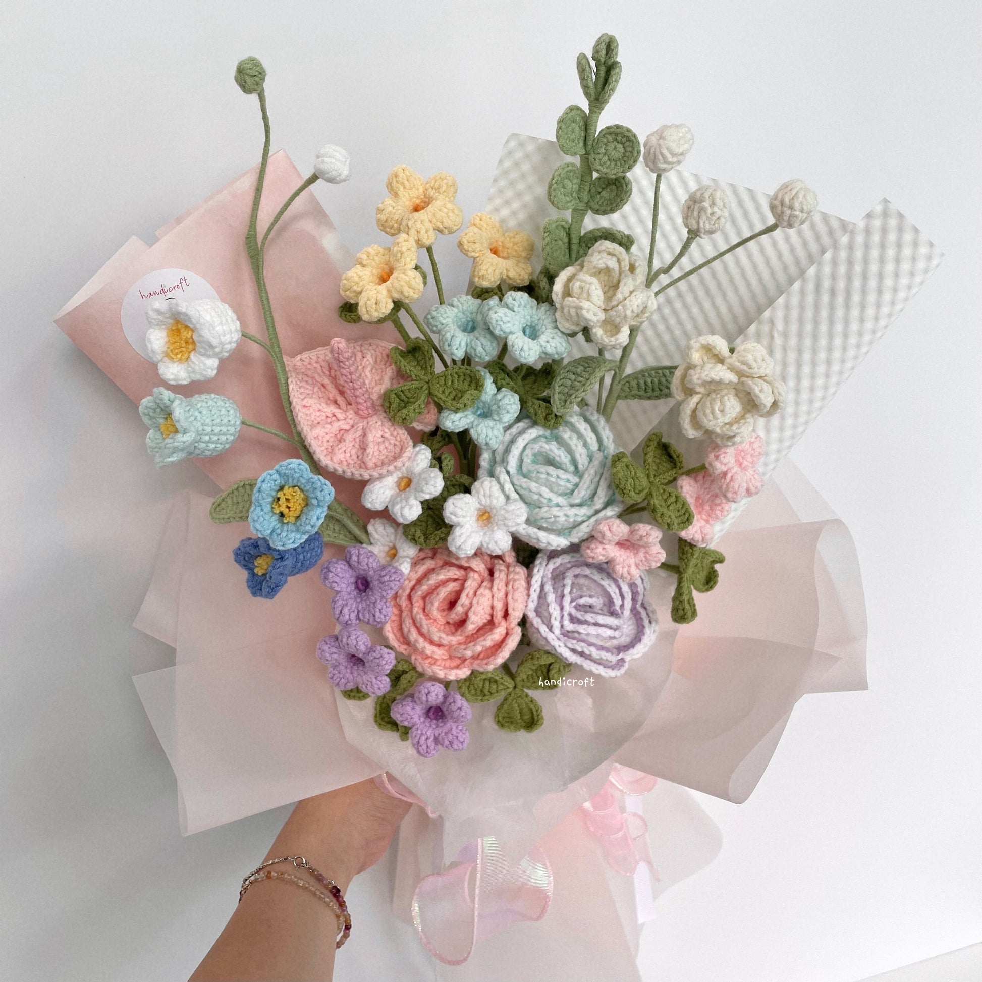 handicroft handmade crochet pastel colourful flower bouquet sugar & sprinkles