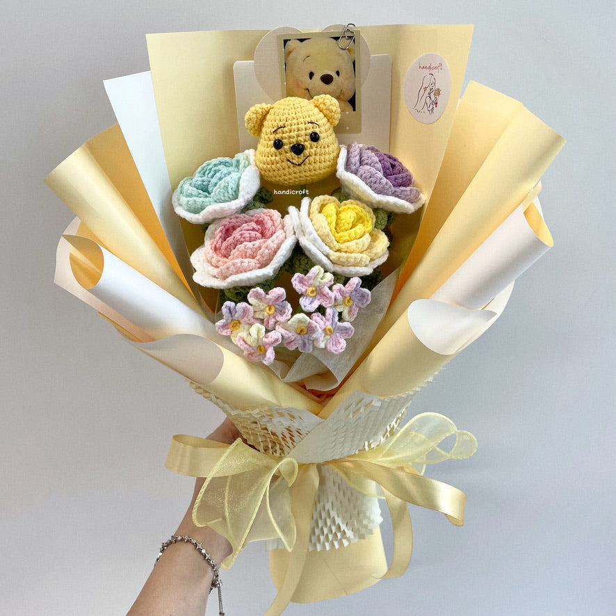 handicroft handmade crochet pastel flower bouquet honey daydream