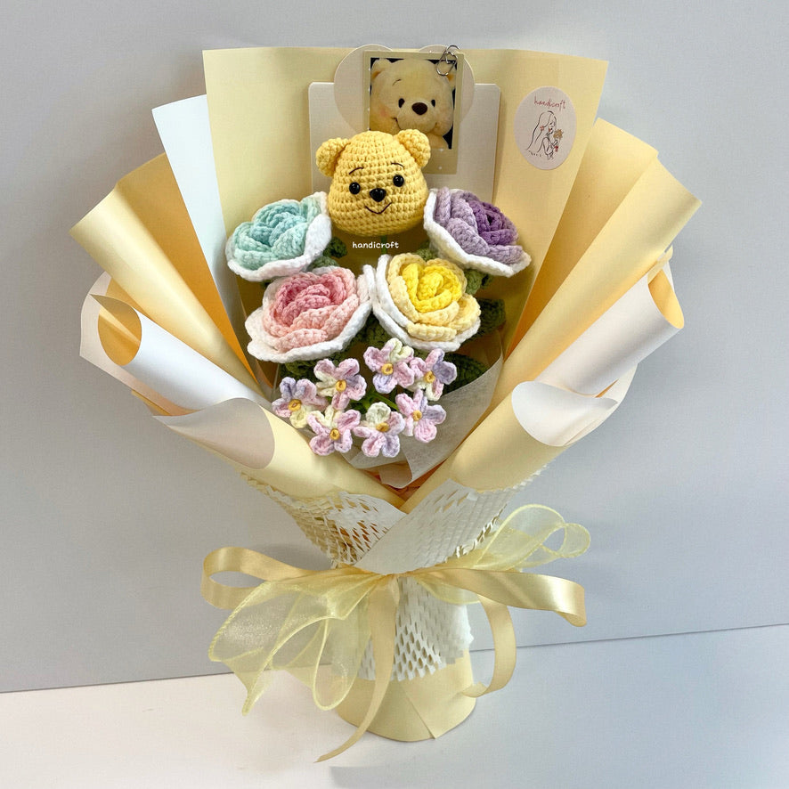 handicroft handmade crochet pastel flower bouquet honey daydream