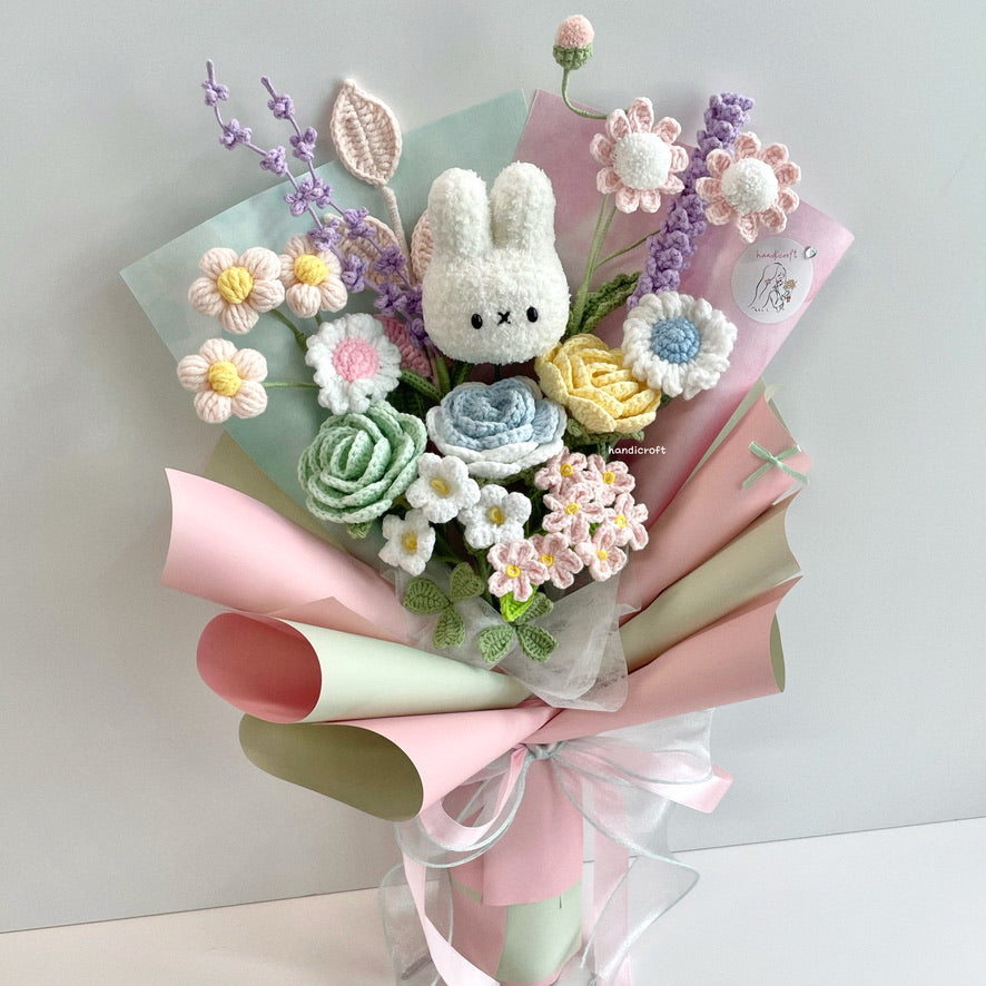 handicroft handmade crochet pastel flower bouquet miffy's pastel playground