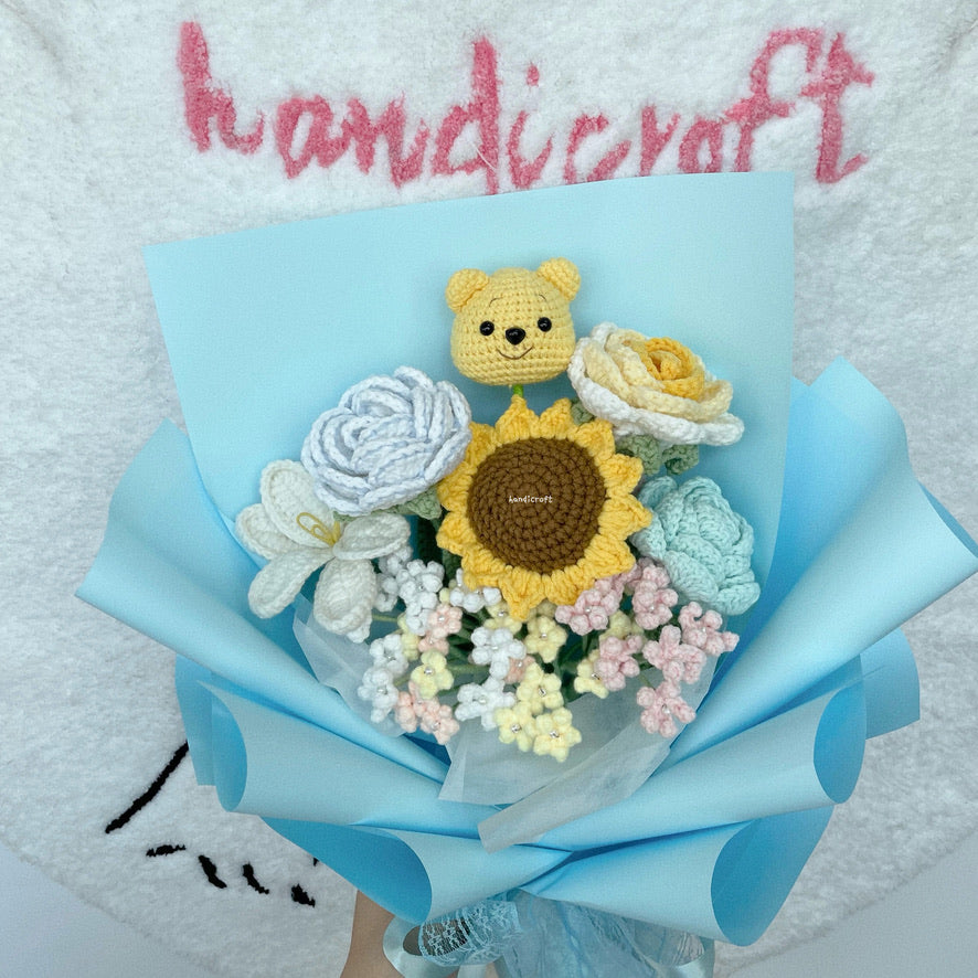 handicroft handmade crochet pastel flower bouquet pastel hunny dreams blue