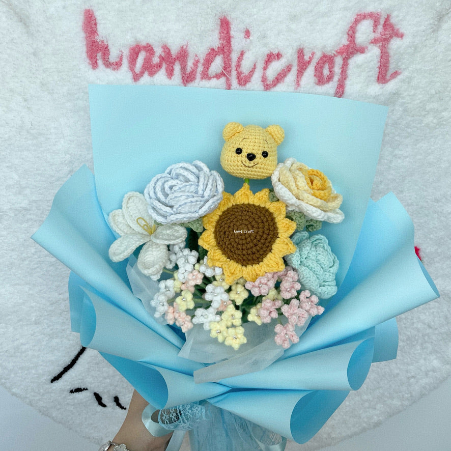 handicroft handmade crochet pastel flower bouquet pastel hunny dreams blue