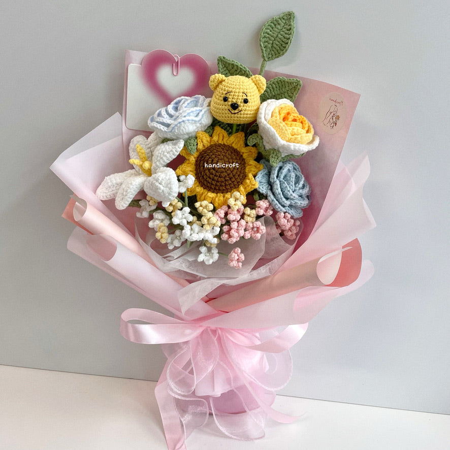 handicroft handmade crochet pastel flower bouquet pastel hunny dreams pink