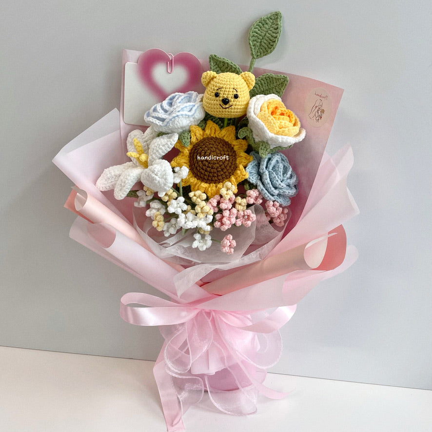handicroft handmade crochet pastel flower bouquet pastel hunny dreams pink