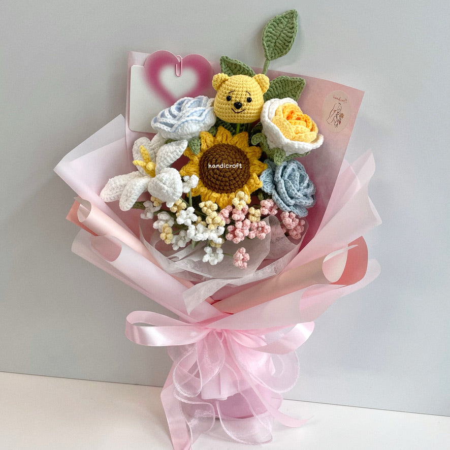 handicroft handmade crochet pastel flower bouquet pastel hunny dreams pink