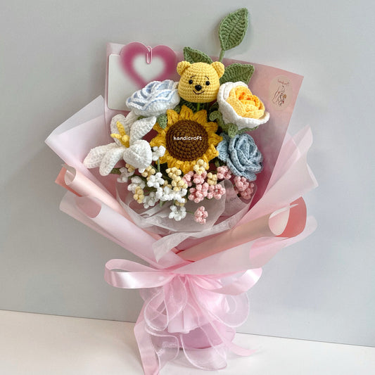 handicroft handmade crochet pastel flower bouquet pastel hunny dreams pink