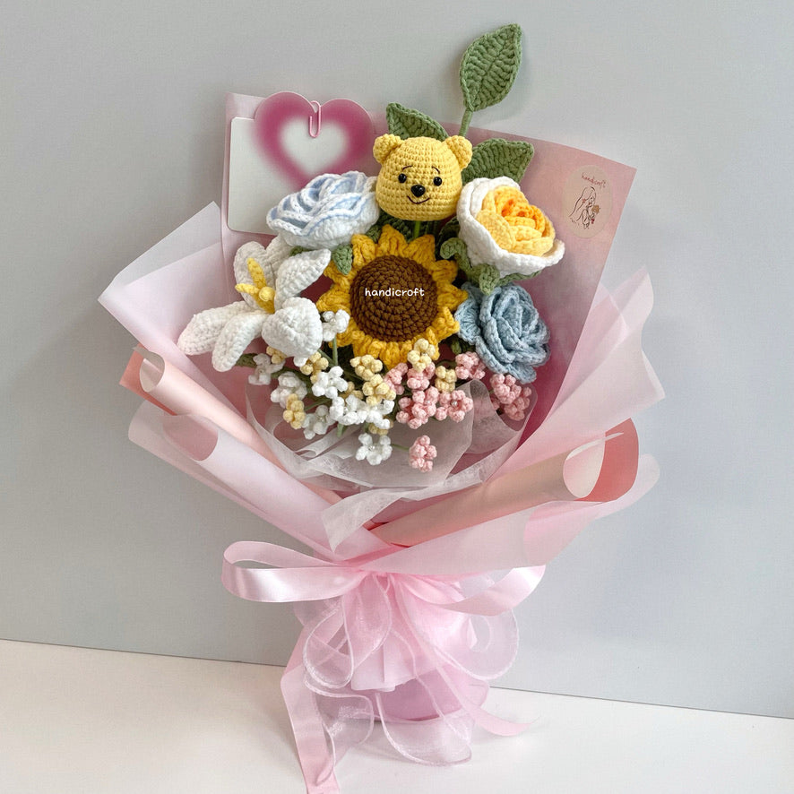handicroft handmade crochet pastel flower bouquet pastel hunny dreams pink