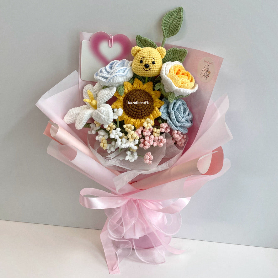 handicroft handmade crochet pastel flower bouquet pastel hunny dreams pink