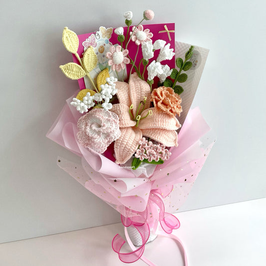 handicroft handmade crochet pastel lily flower bouquet a quiet grace