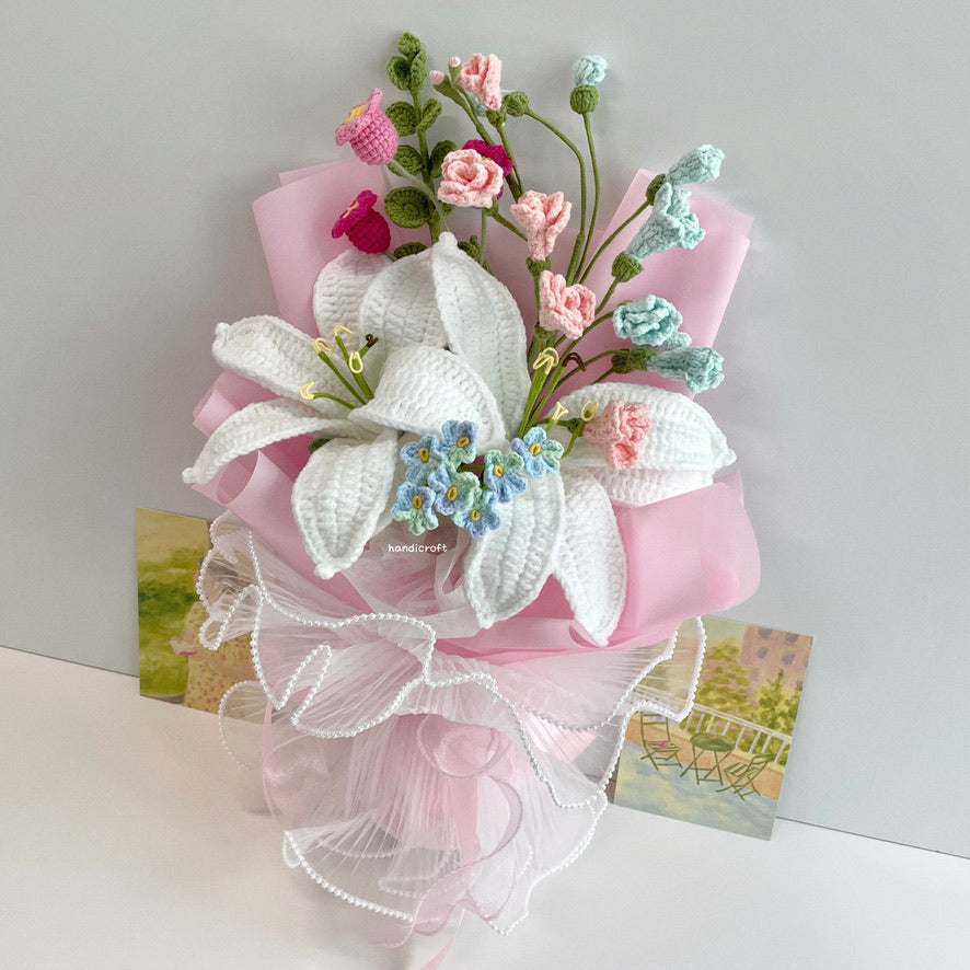 handicroft handmade crochet pastel lily flower bouquet dream of lilies