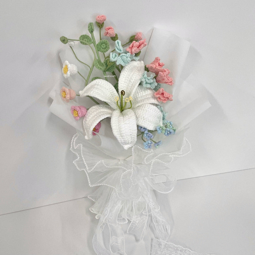 handicroft handmade crochet pastel lily flower bouquet lily in spring
