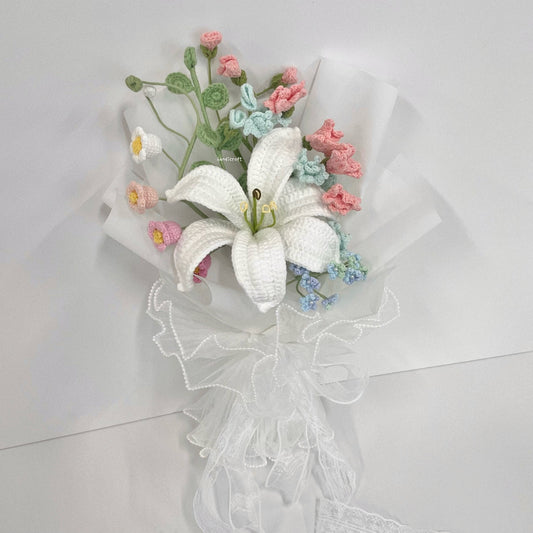 handicroft handmade crochet pastel lily flower bouquet lily in spring