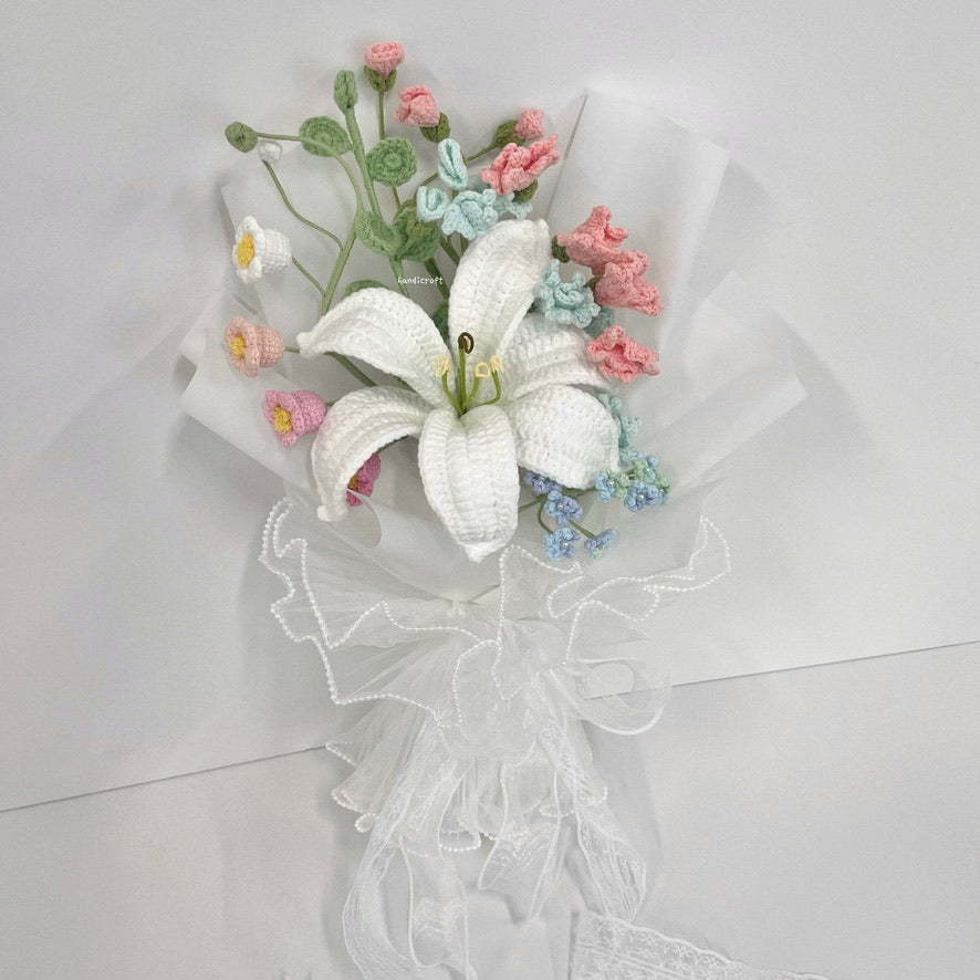 handicroft handmade crochet pastel lily flower bouquet lily in spring