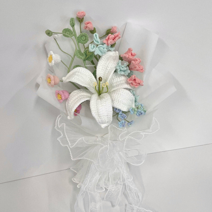 handicroft handmade crochet pastel lily flower bouquet lily in spring