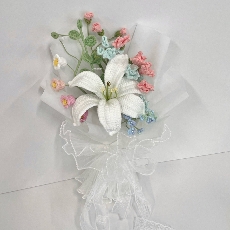 handicroft handmade crochet pastel lily flower bouquet lily in spring